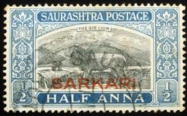 Selo postal da Índia Travancore 1929 Lion overprint SARKARI
