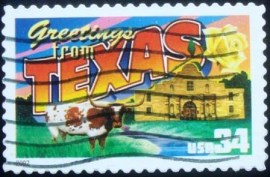 Selo postal dos Estados Unidos de 2002 Greetings from Texas Longhorn
