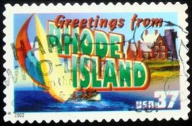 Selo postal dos Estados Unidos de 2002 Greetings from Rhode Island