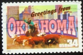Selo postal dos Estados Unidos de 2002 Greetings from Oklahoma