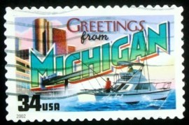 Selo postal dos Estados Unidos de 2002 Greetings from Michigan