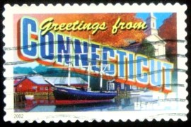 Selo postal dos Estados Unidos de 2002 Greetings from Connecticut