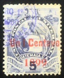 Selo postal da Guatemala de 1899 National Emblem surcharged in red 1c on 5c