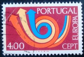 Selo postal de Portugal de 1973 Europa Posthorn 4$ - 1200 U