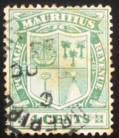Selo postal das Ilhas Maurício de 1921 Arms 4c