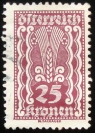 Selo postal da Áustria de 1922 Symbolism Ear of Corn 25
