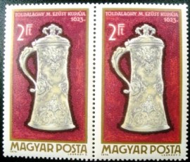 Par de selos postais da Hungria de 1970 ilver tankard by Mihály Toldalaghy