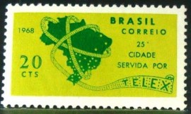 Selo postal do Brasil de 1968 Telex Curitiba - C 607 N