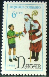 Selo postal do Brasil de 1968 Papai Noel