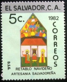 Selo postal de El Salvador de 1982 Retablo Naviddeno