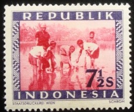 Selo postal da Indonésia de 1949 Rice planting