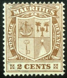 Selo postal das Ilhas Maurício de 1910 Arms 2c