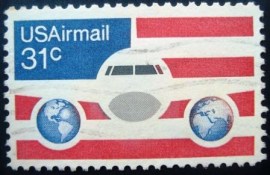 Selo postal Estados Unidos 1976 Plane, Globes & Flags