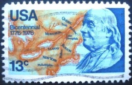 Selo postal Estados Unidos 1976 Franklin and Map of North America 1776