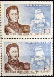 Par de selos postais do Chile de 1971 Bernardo O'Higgins