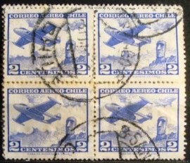 Quadra de selos postais do Chile de 1962 Plane and Moai on Easter Island