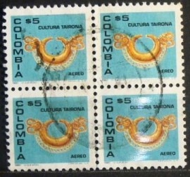 Quadra de selos postais da Colômbia de 1980 Cultura Tairona