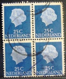 Quadra de selos da Holanda de 1953 Queen Juliana 25