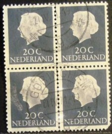 Quadra de selos da Holanda de 1954 Queen Juliana 20
