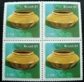 Quadra de selos do Brasil de 1981 Cerâmica Tupi-Guarani