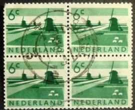 Quadra de selos postais da Holanda de 1962 Polder Landscape 6