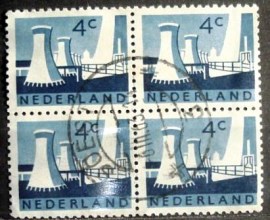 Quadra de selos postais da Holanda de 1963 Cooling towers
