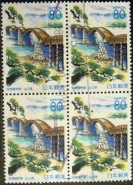 Quadra de selos postais do Japão de 2000 Bridge Kintai Kyo