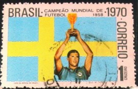 Selo postal do Brasil de 1970 Taça Brasil Tricampeão - C 680 U