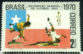 Selo postal do Brasil de 1970 Garrincha e Masopust N