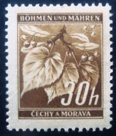 Selo postal da Tchecoslováquia de 1945 Lime branch with fruits