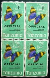 Quadra de selos postais da Tanzânia de 1973 Gold-banded Forester
