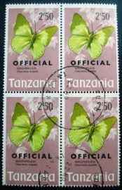 Quadra de selos postais da Tanzânia de 1973 Common Green Charaxes