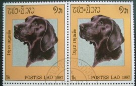 Par de selos postais do Laos de 1987 Labrador Retriever