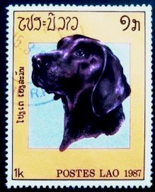 Selo postal do Laos de 1987 Labrador Retriever