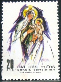 Selo postal do Brasil de 1971 Santa Mãe e Filho
