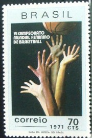 Selo postal do Brasil de 1971 Mundial Feminino de Basquete