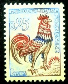 Selo postal da França de 1962 Gallic Cock 25
