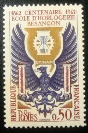 Selo postal da França de 1962 Centennial School of Watchmaking