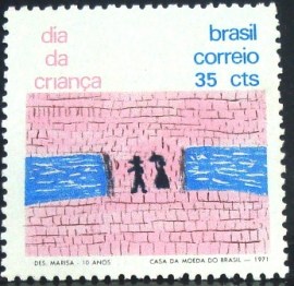 Selo postal do Brasil de 1971 Desenho Marisa da Silva Chaves