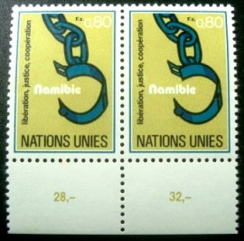 Par de selos postais das Nações Unidas de Genebra de 1978 Namíbia 0,80c