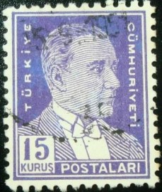 Selo postal da Turquia de 1951 Kemal Ataturk 15