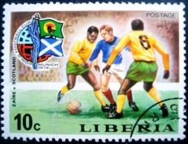 Selo postal da Libéria de 1974 Zaire x Scotland