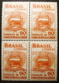 Quadra de selos postais do Brasil de 1956 Centenário de Mococa