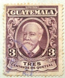 Selo postal da Guatemala de 1929 Lorenzo Montúfar y Rivera