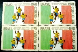Quadra de selos postais do Brasil de 1970 Pelé Tostão e Jairzinho