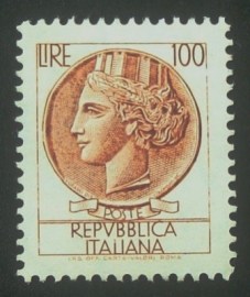 Selo postal da Itália de 1959 Coin of Syracuse 100