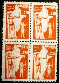 Quadra de selos postais do Brasil de 1958 Jogos da Primavera - C 422 N