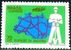 Selo postal do Brasil de 1972 Ocupoação da Amazônia
