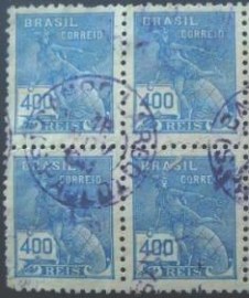 Quadra de selos do Brasil de 1940 Mercúrio e Globo 400