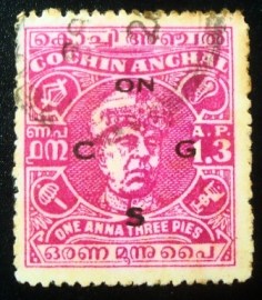 Selo postal de Travancore de 1947 Maharaja Ravi Varma 1'3